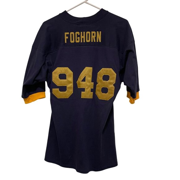 Vintage Foghorn 948 Signature Sportswear Navy Gold Cotton Jersey Shirt M - Picture 3 of 7